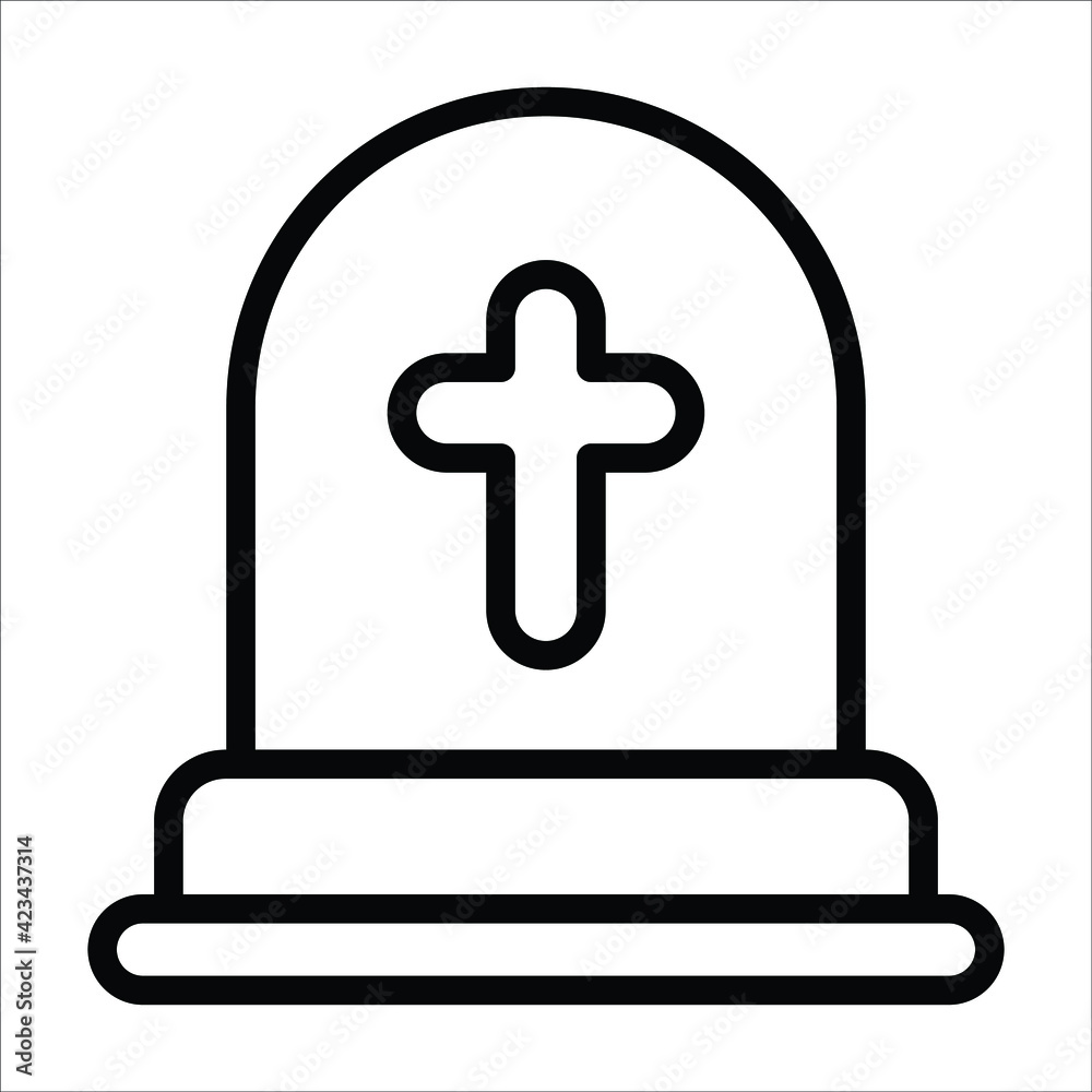 Fototapeta premium graveyard with cross simple outline icon.