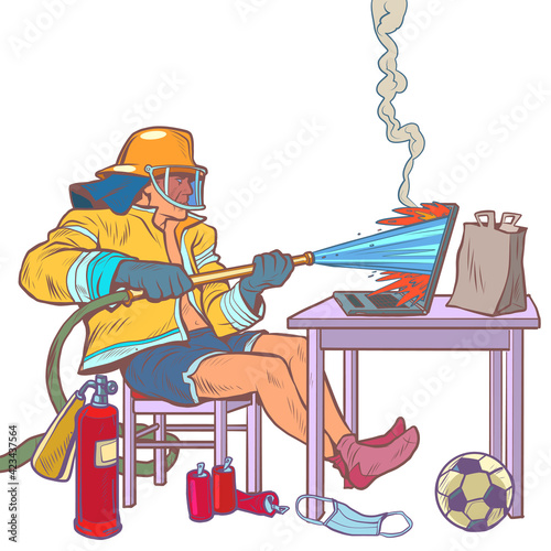 a firefighter puts out a fire with water, online homework. Hot discussion on the Internet