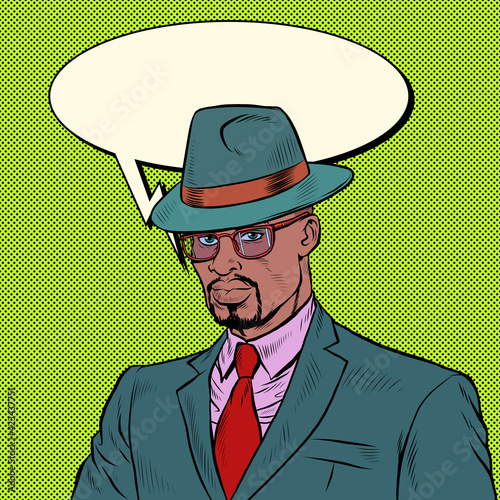 elegant retro african businessman Stylish man in a suit and hat