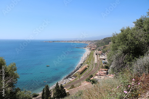 View from Taormina on the Mediterranean Sea, Sicily Italy