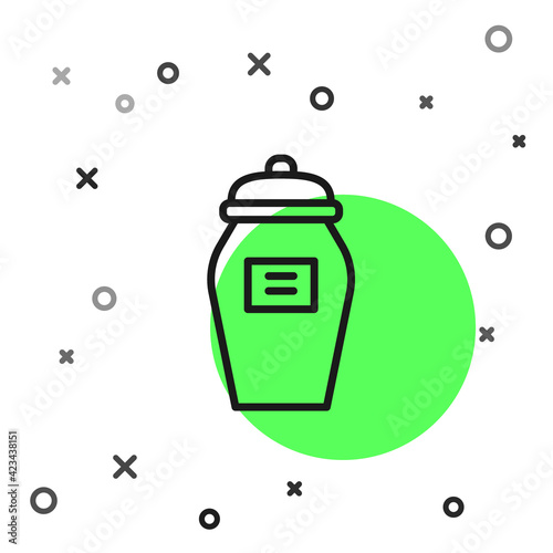 Black line Funeral urn icon isolated on white background. Cremation and burial containers, columbarium vases, jars and pots with ashes. Vector