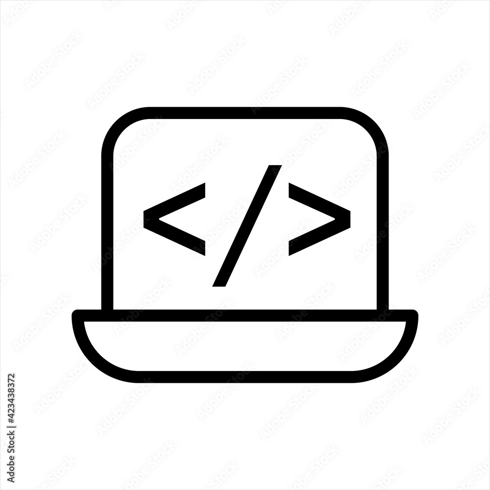 Programming code on a laptop icon. Vector Computer Programming Icon. Icon For Web Development. Vector illustration in a flat style. Isolated image. Programming code on a laptop icon. Vector Computer Programming Icon. Icon For Web Development. Vector illustration in a flat style. Isolated image.