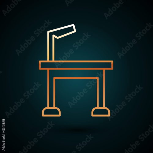 Gold line Pet grooming table icon isolated on dark blue background. Vector