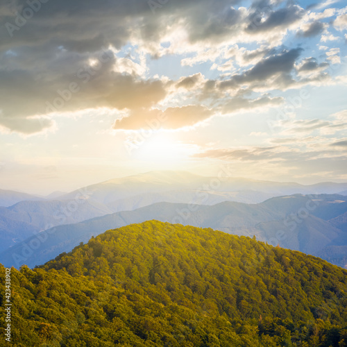 beautiful green mountain valley at the sunset  evening outdoor travel scene