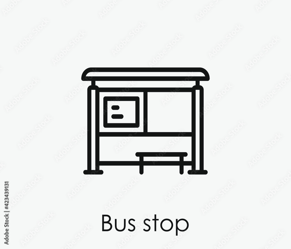 Bus stop vector icon. Editable stroke. Linear style sign for use on web design and mobile apps, logo. Symbol illustration. Pixel vector graphics - Vector Bus stop vector icon. Editable stroke. Linear style sign for use on web design and mobile apps, logo. Symbol illustration. Pixel vector graphics - Vector