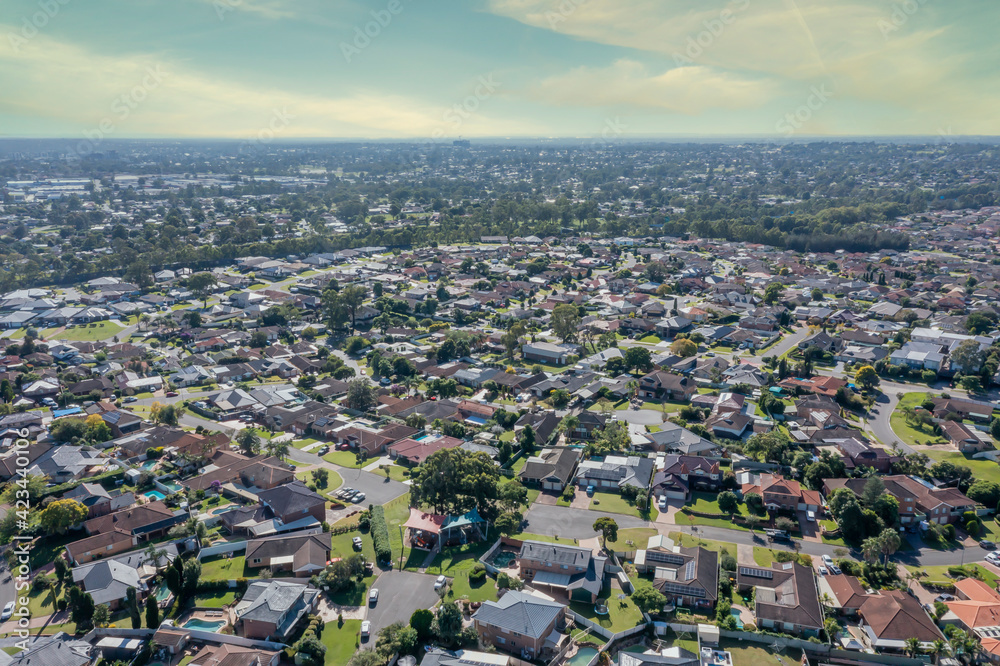 Aerial view of the suburb of Glenmore Park in greater Sydney in Australia
