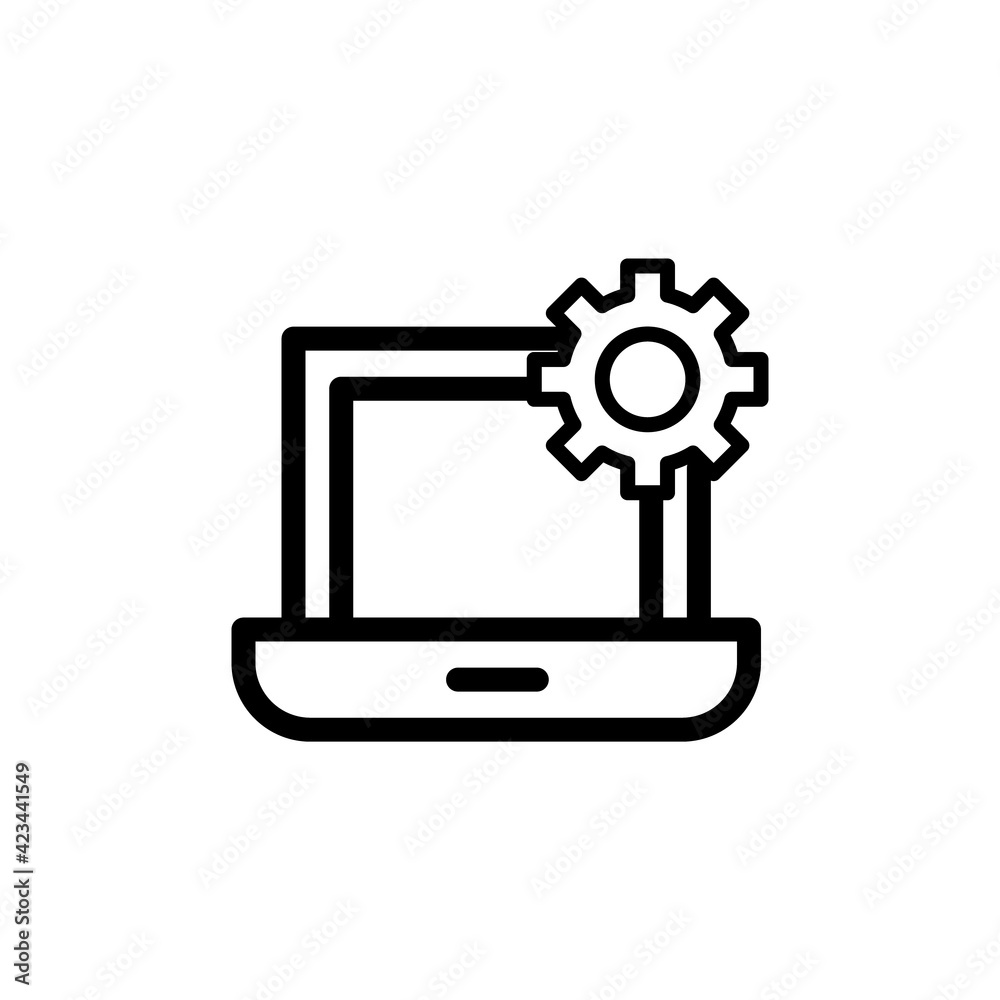 laptop settings icon. Laptop and gears icon. Technical support icon. Computer service. Gears on screen laptop. Isolated vector illustration in flat style. laptop settings icon. Laptop and gears icon. Technical support icon. Computer service. Gears on screen laptop. Isolated vector illustration in flat style.