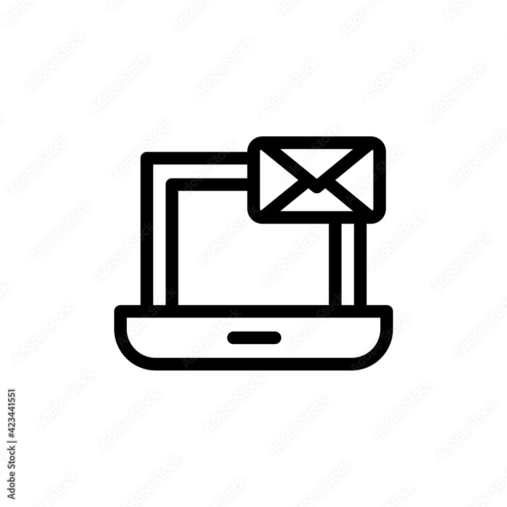 Laptop with envelope and open email on screen icon isolated on white background. Email marketing icon, internet advertising concepts. Laptop with envelope and open email on screen icon isolated on white background. Email marketing icon, internet advertising concepts.
