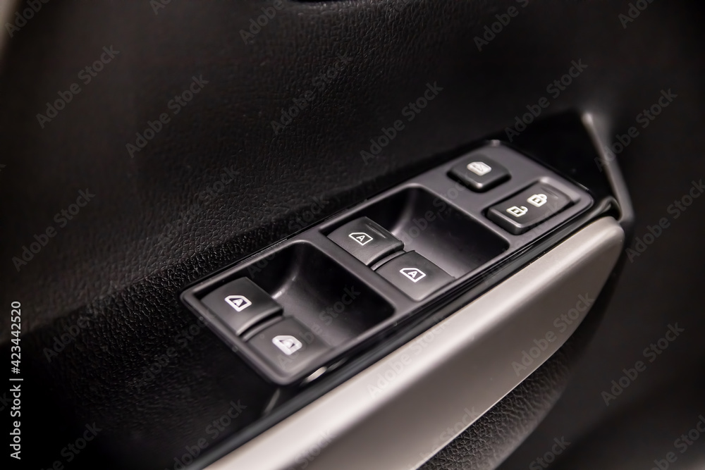 Control console for windows, locks and car doors. Window regulator buttons. Control console for windows, locks and car doors. Window regulator buttons.