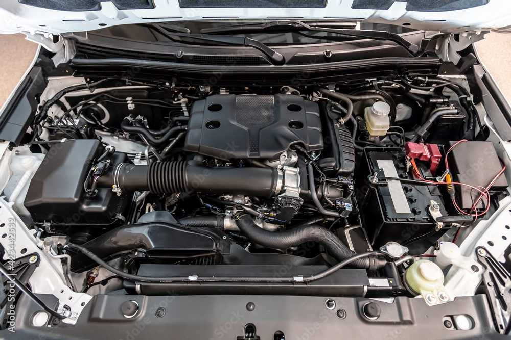 Internal combustion engine. Petrol V6. Top view Internal combustion engine. Petrol V6. Top view