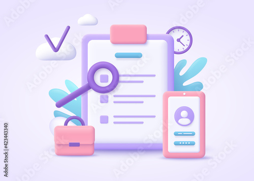Business rule concept. List of rules, reading guidance, making checklist. 3d vector illustration.