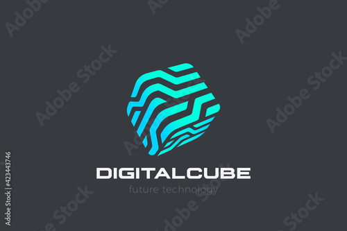 Box Logo Cube abstract design Virtual RealityTechnology vector template linear style. Neural network Artificial intelligence AI internet web Logotype concept icon.