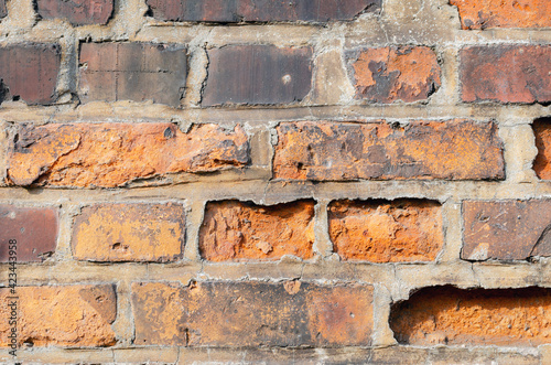 old red brick damaged wall texture background