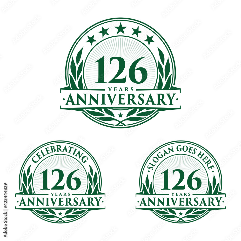 126 years anniversary logo set. 126th years anniversary celebration logotype. Vector and illustration.
