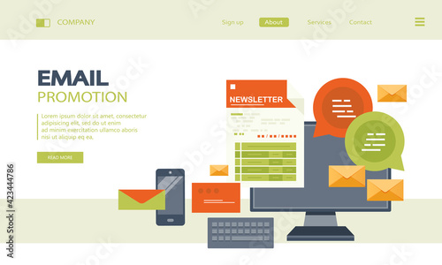 Flat design concept of regularly distributed news publication via e-mail with some topics of interest to its subscribers. Flat vector illustration. Newsletter concept