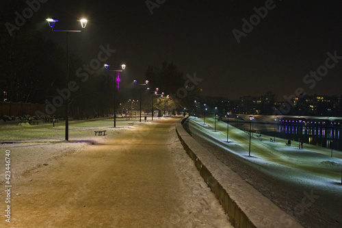 Snowy paths in Krakow, Poland by Wisla River