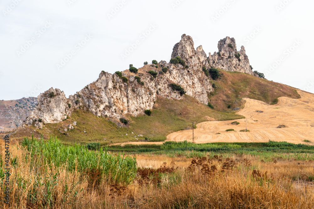 The area of 'pietra perciata' - rock with holes - near the mining area in Riesi The area of 'pietra perciata' - rock with holes - near the mining area in Riesi