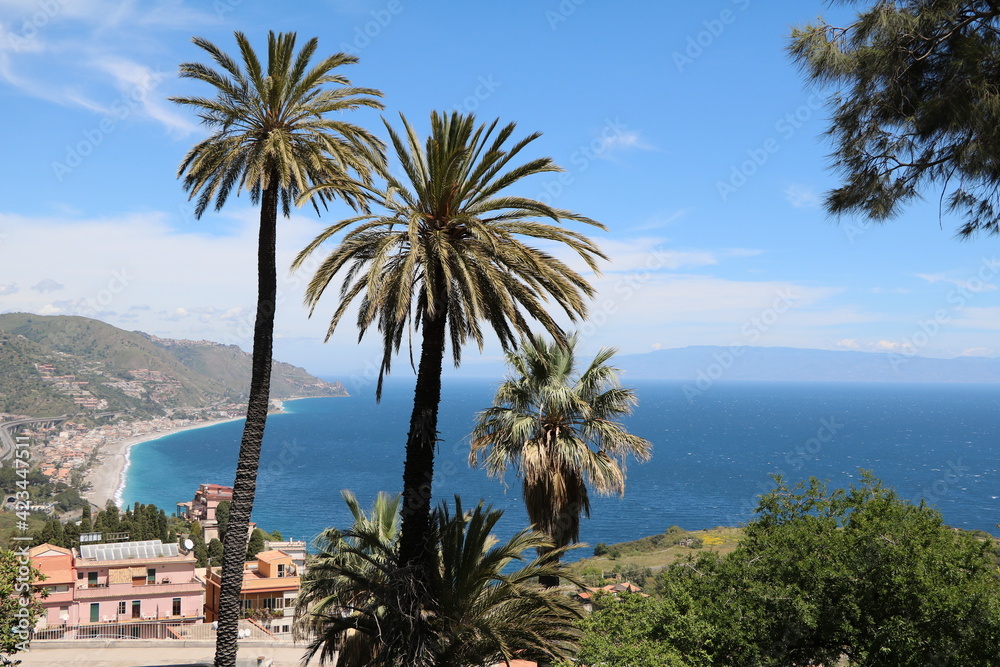 View from Villa comunale Taormina at Sicily, Italy