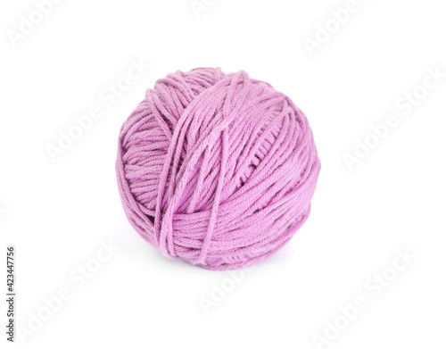 Soft lilac woolen yarn isolated on white