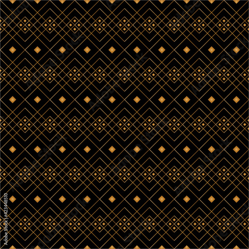 Geometric of diagonal lines and square pattern. Design ethnic style gold on black background. Design print for illustration, texture, wallpaper, background. photo