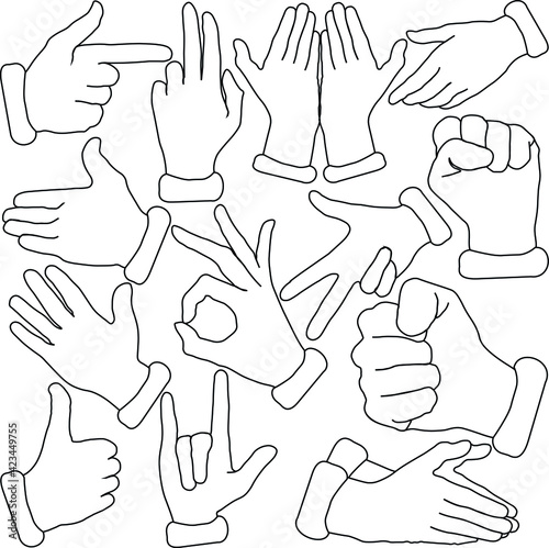 different directions of fingers and hands, fists and folded hands