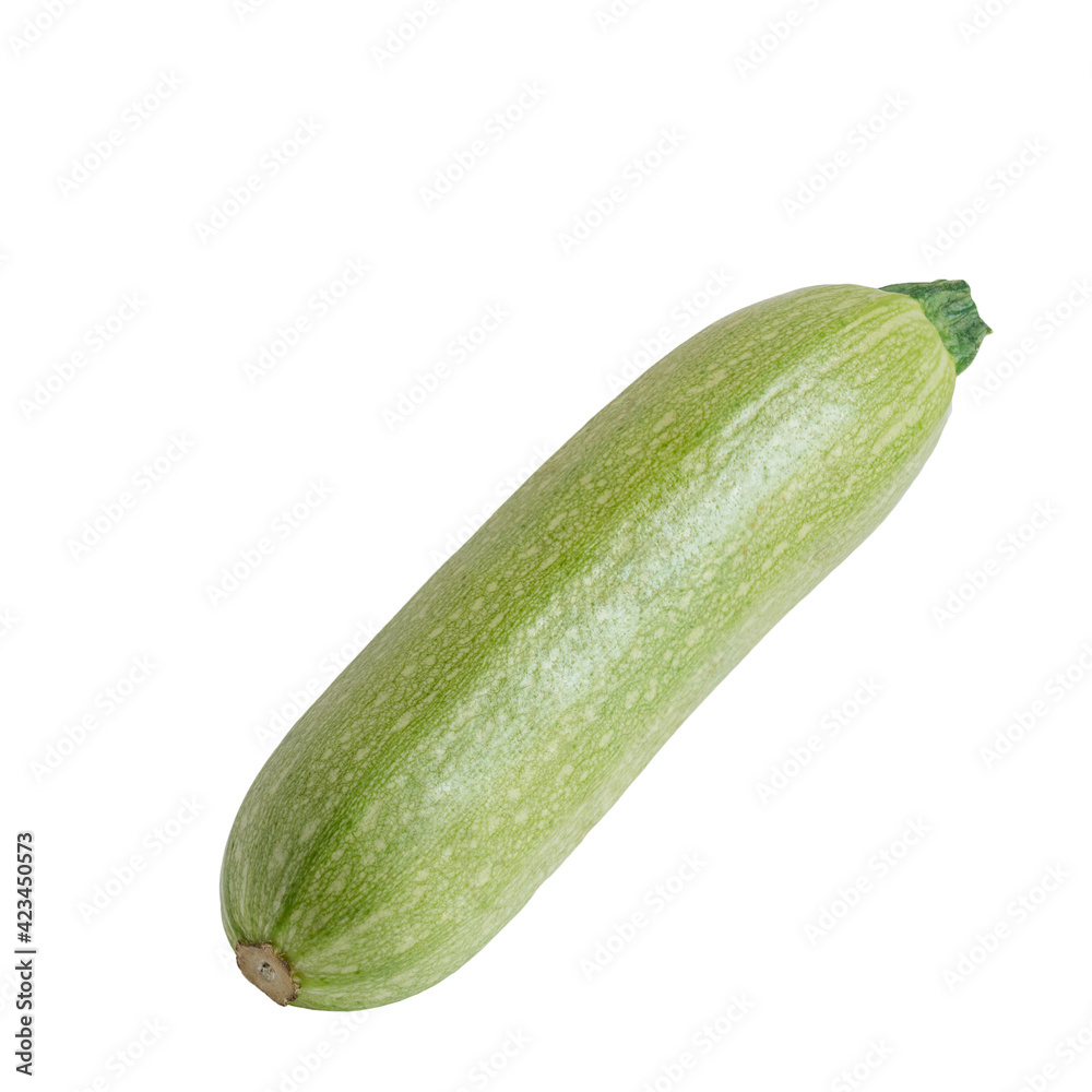 One green raw zucchini isolated on white background. One green raw zucchini isolated on white background.