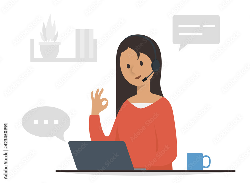 Customer Service woman In Flat Design Style. Online Support And Call Center Vector Illustration. Customer Service woman In Flat Design Style. Online Support And Call Center Vector Illustration.