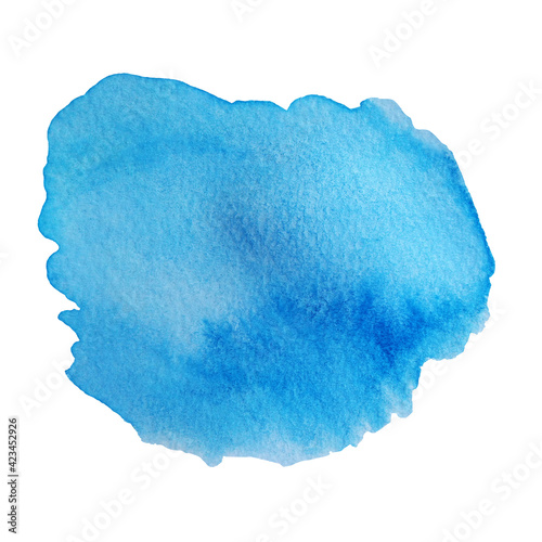 Watercolor abstract hand drawn spot of blue color on white background