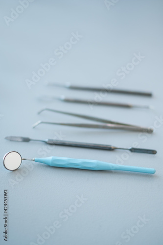 The dentist's tools are on the table.
