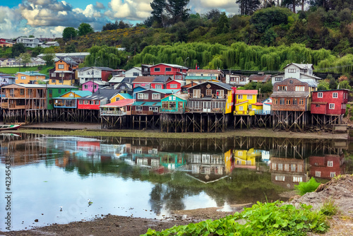  Stilt houses at Castro, Chiloe Island, Chile Estuary at Low Tide photo
