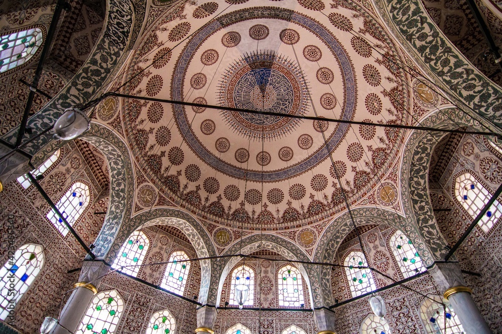 Interior view of the ceiling of a mosque in Istanbul