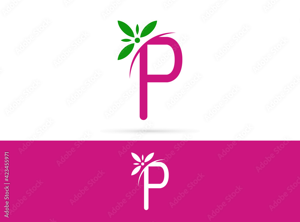 Letter P flower logo design. Vector combination of floral and letter Letter P flower logo design. Vector combination of floral and letter