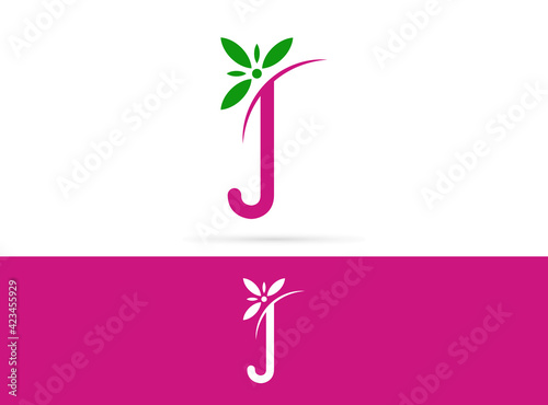Letter J flower logo design. Vector combination of floral and letter