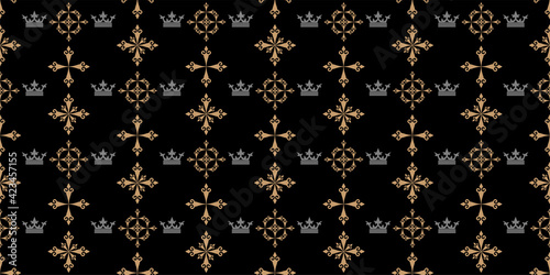 background pattern with royal ornament on a black background. Wallpaper texture for your design