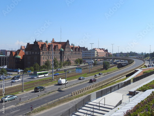 View of the old part of the city of Gdansk from the street