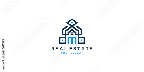 Letter m house logo design template inspiration