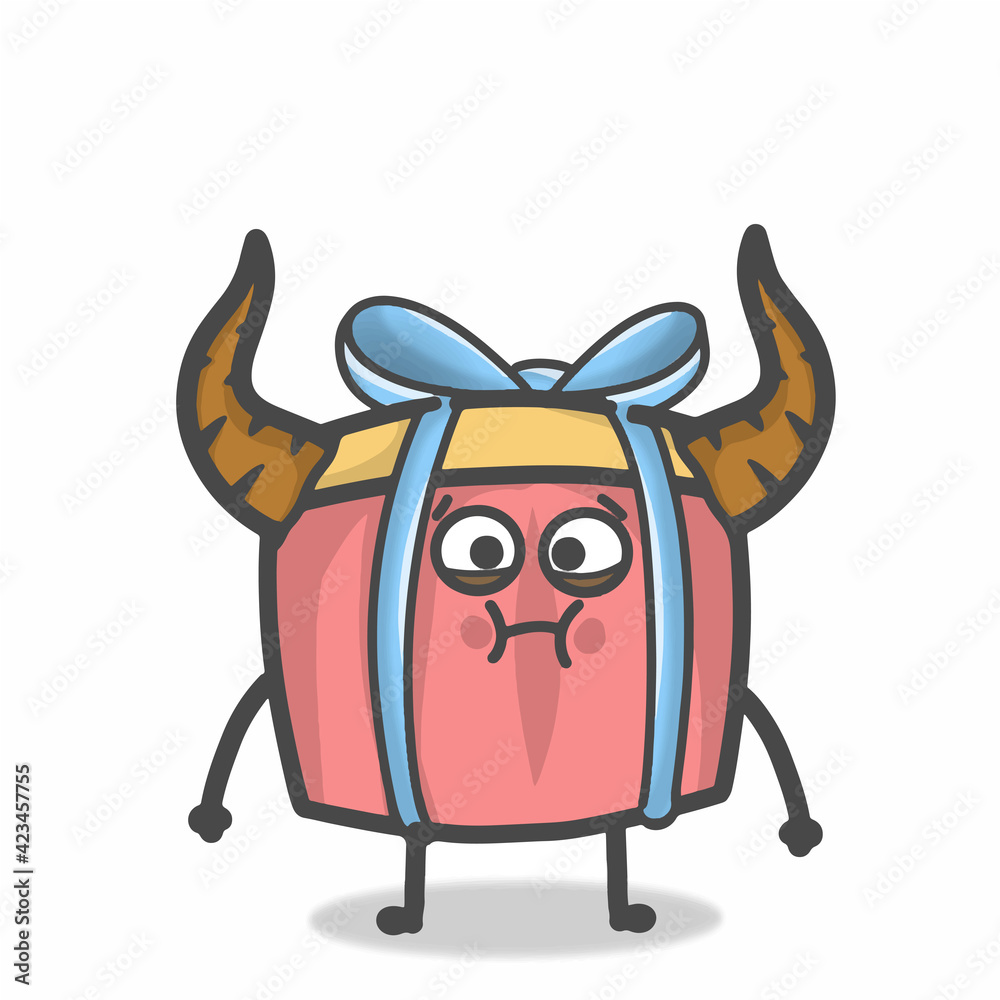 Naklejka premium Cute Gift Character Mascot Flat Cartoon Emoticon Vector Design Illustration