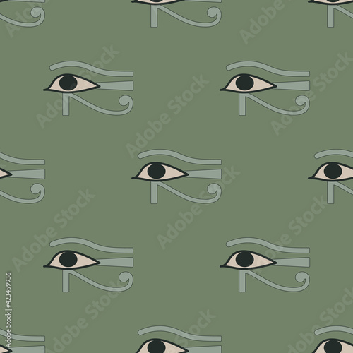 Seamless ethnic pattern with eye Wadjet. Ancient Egyptian sacred symbol of god Horus or goddess Maat.