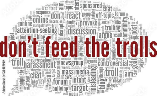 Don't feed the trolls vector illustration word cloud isolated on a white background.