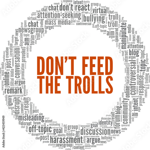 Don't feed the trolls vector illustration word cloud isolated on a white background.