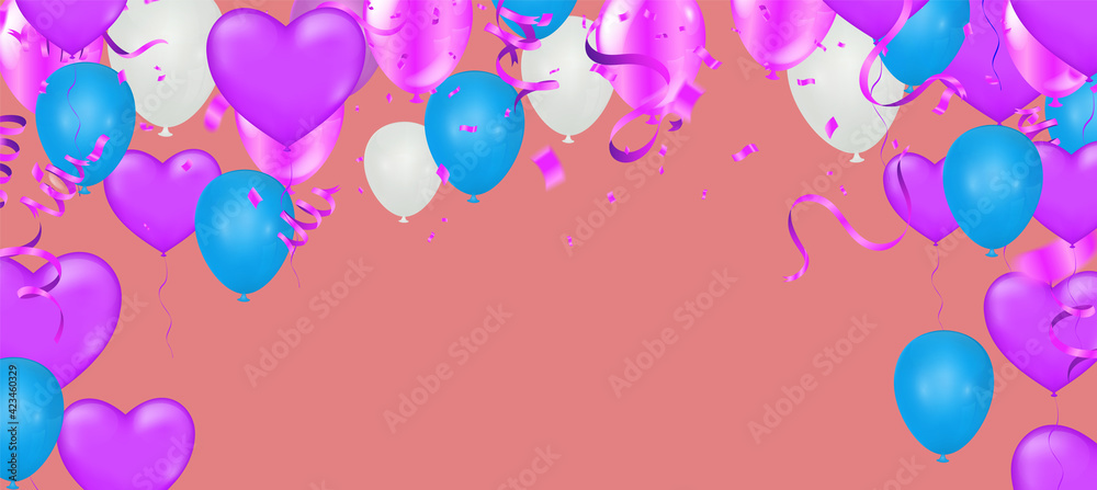 Happy Birthday. Design template with Bunch of colorful balloons, falling confetti for poster, invitation