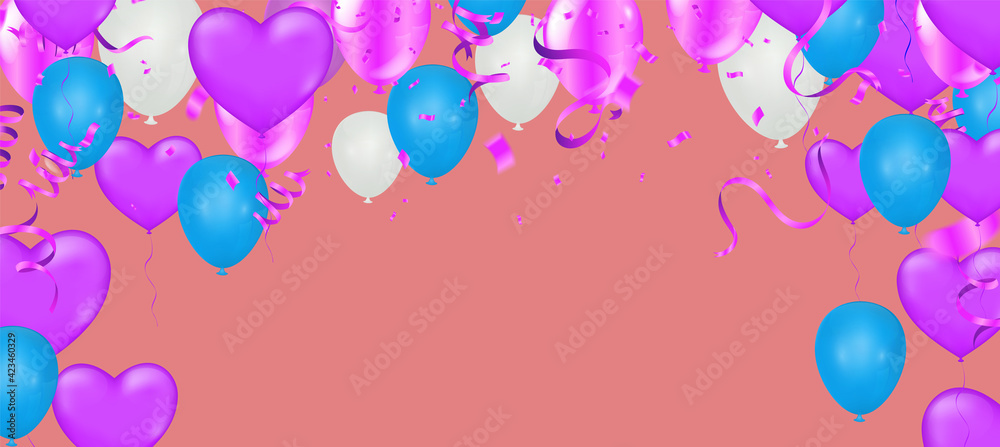 Happy Birthday. Design template with Bunch of colorful balloons, falling confetti for poster, invitation Happy Birthday. Design template with Bunch of colorful balloons, falling confetti for poster, invitation