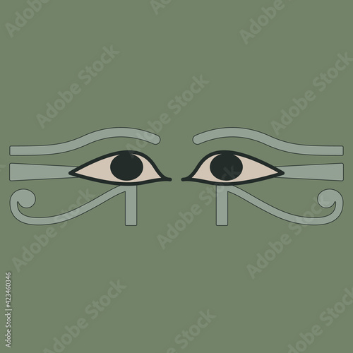 Two ancient Egyptian eyes. Wadjet. Sacred symbol of god Horus or goddess Maat.