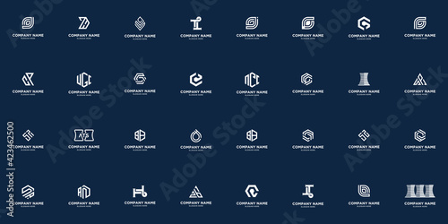 Collection of abstract monogram logo technology lettering designs, Set of abstract initial a-z.monogram logo design, icons for business of luxury, elegant and random
