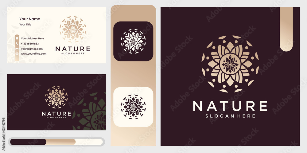 Fototapeta premium Simple nature leaf ornament natural logo and business card , Collection of mandala with ornamental patterns of flowers and leaves.