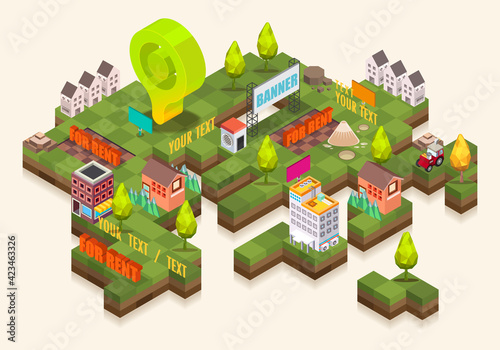 Flat 3d isometric building , Infographic elements collection, Vector illustration