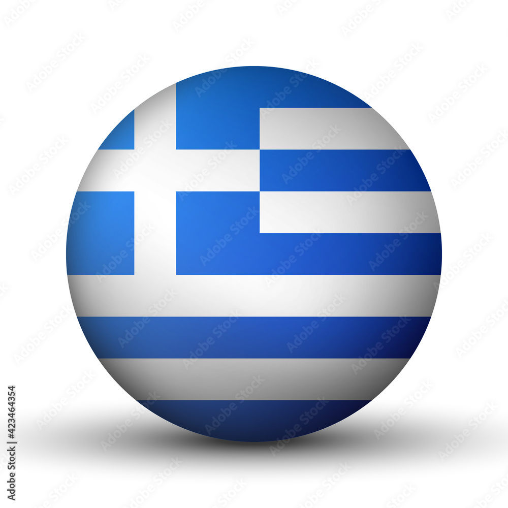 Glass light ball with flag of Greece. Round sphere, template icon. Greek national symbol. Glossy realistic ball, 3D abstract vector illustration highlighted on a white background. Big bubble Glass light ball with flag of Greece. Round sphere, template icon. Greek national symbol. Glossy realistic ball, 3D abstract vector illustration highlighted on a white background. Big bubble