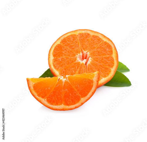 tangerine or mandarin fruit with leaves isolated on white background