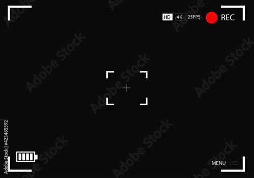 Camera frame viewfinder vector screen of video recorder digital display with photo camera frames on a black background. Video recording screen. vector illustration