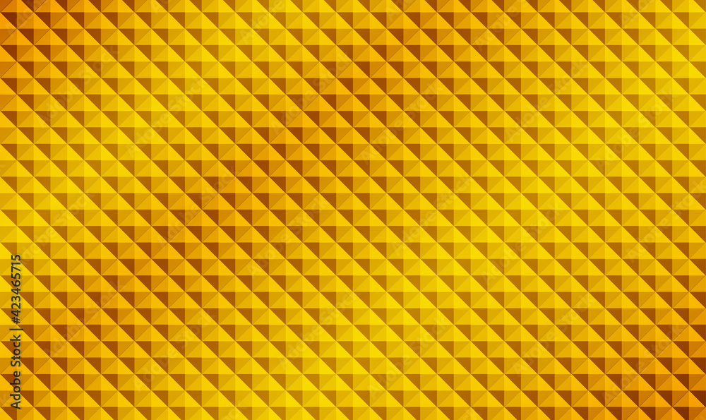 Gold pyramid 3D pattern background. Stylish pyramids. Seamless golden geometric relief texture. Vector pattern acoustic golden foam. Seamless pattern gold rhombus. Vector illustration EPS10 Gold pyramid 3D pattern background. Stylish pyramids. Seamless golden geometric relief texture. Vector pattern acoustic golden foam. Seamless pattern gold rhombus. Vector illustration EPS10